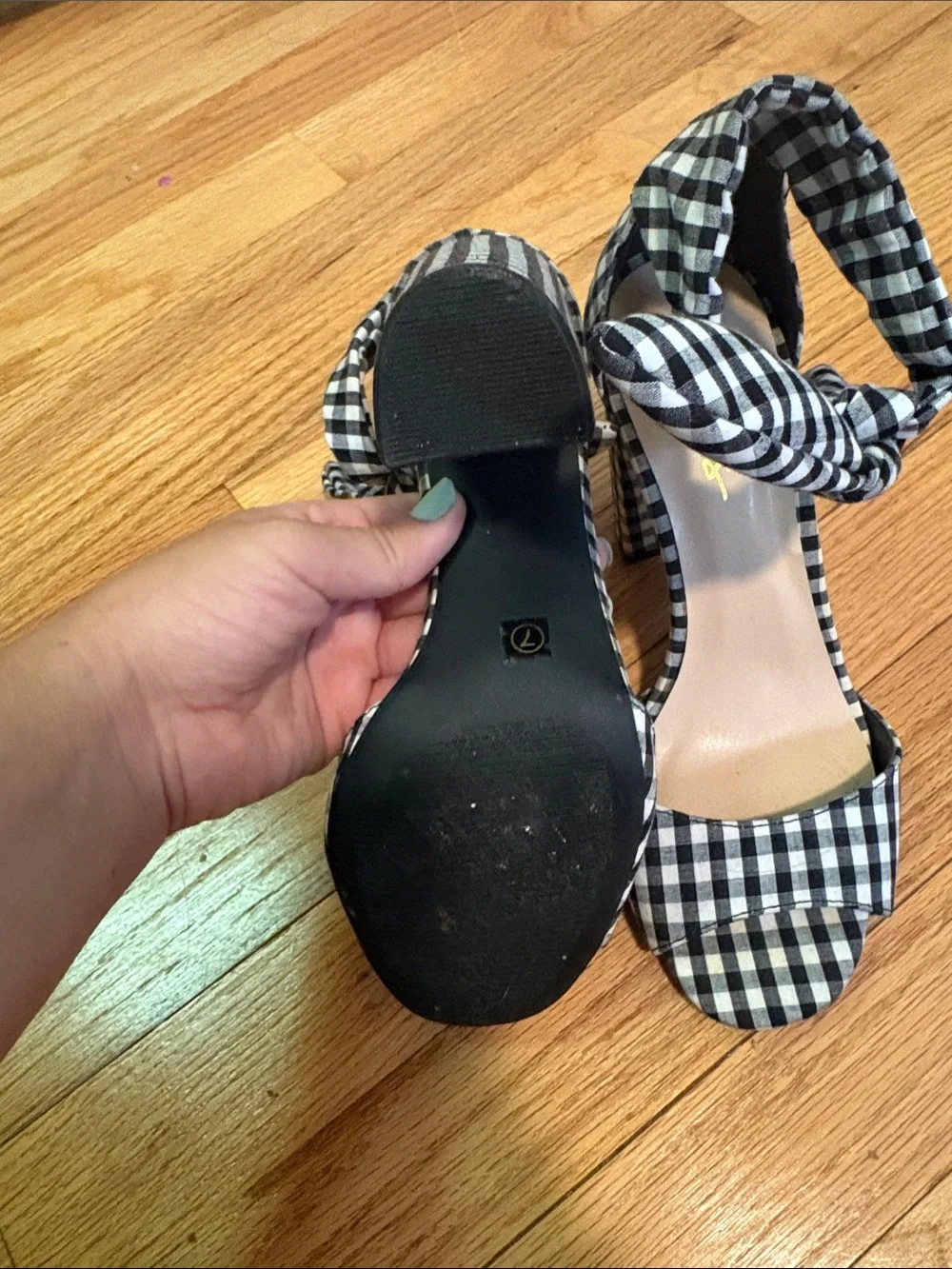 Lulus Convington Black & White Gingham Ankle-Tie Heels - Women Sandals 7 7.5 37